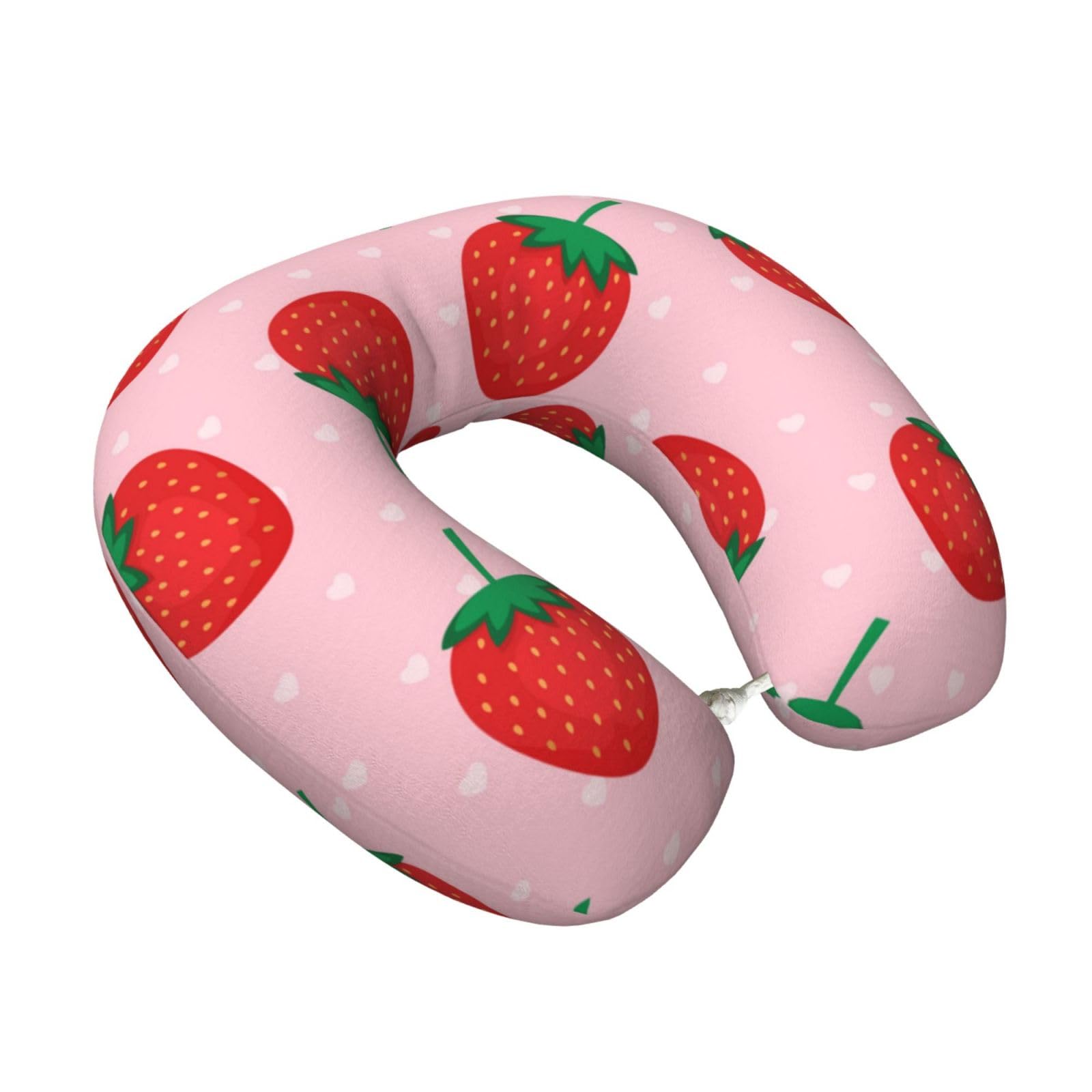 LKYMOH Kawaii Pink Strawberry, Travel Neck Pillow U-Shaped Memory Neck Support Soft Comfortable With Washable Cover For Airplane Car Traveling and Office