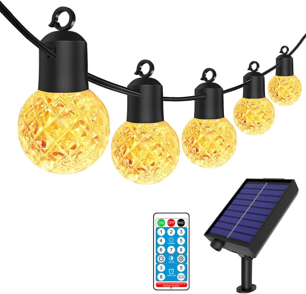 Anmossi Solar String Light,50Ft/15.5M Festoon Lights Outdoor,Solar