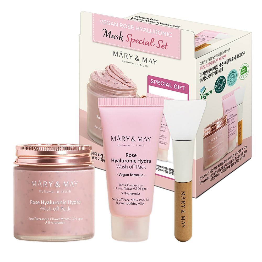 Mary&May Vegan Rose Hyaluronic Hydra wash off Mask Special Set, Cream Caly Mask for Moisturizing Pore Purifying
