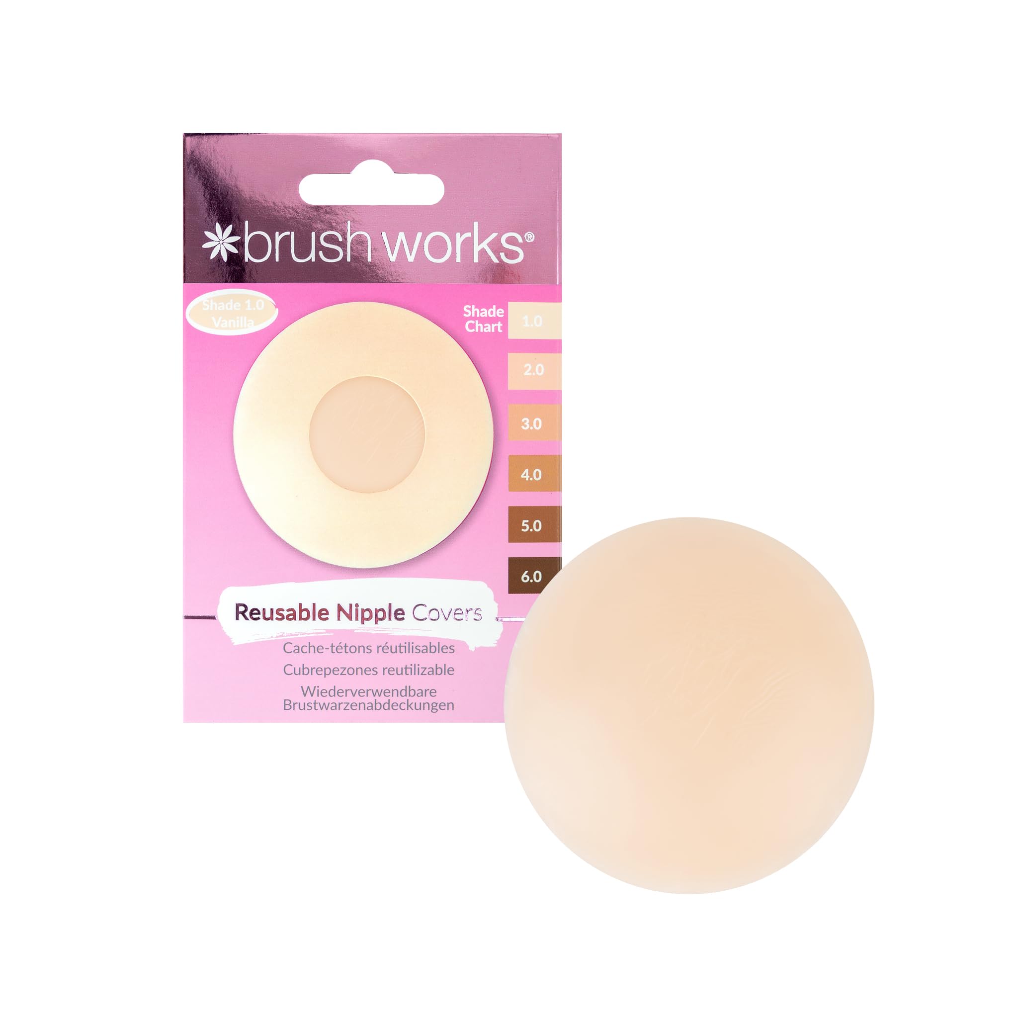Brushworks Reusable Silicone Nipple Covers (Shade 1.0 - Vanilla) - Adhesive Pasties for Invisible Coverage Under T Shirts, Crop Tops & Backless Dresses, Vegan & Cruelty Free