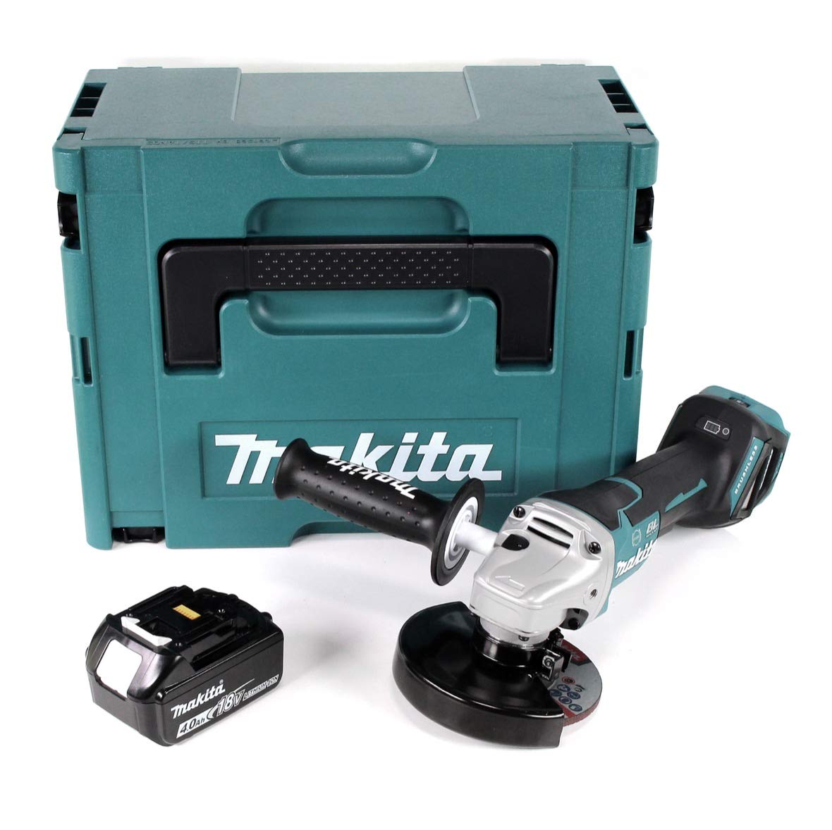 Makita DGA 517 M1J akumulatorowa szlifierka kątowa 18 V 125 mm bezszczotkowa + 1 x akumulator 4,0 Ah + Makpac – bez ładowarki