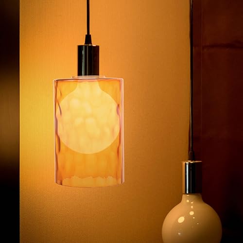 Miniatura 4 de Pantalla de cristal con patrón de piedra cilíndrica ámbar cubierta de lámpara de vidrio de 3.9 pulgadas, reemplazo para lámparas colgantes y de pie