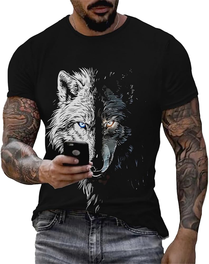 Wolf Grafik T-Shirt für Herren 3D Druck Tiermuster Neuheit Kurzarm Mode