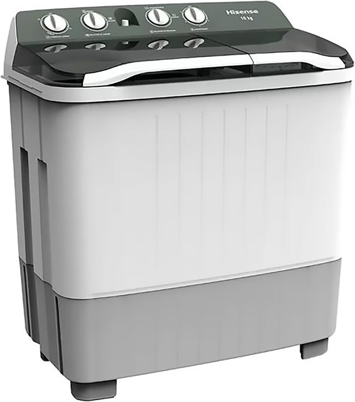 Hisense WSA1603P Semi-Automatic Twin Tub Washing Machine, angled front view