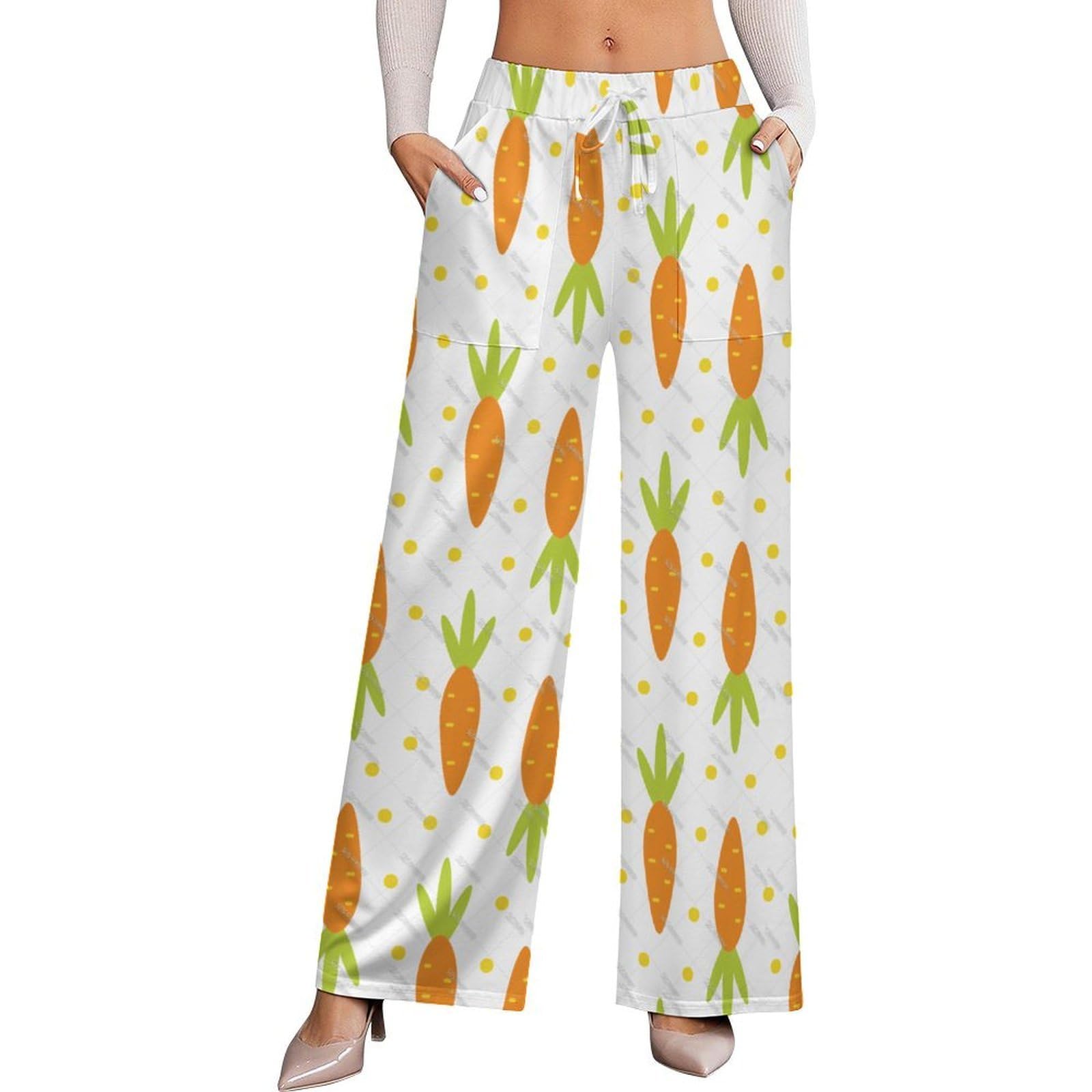 Carrots Orange Stretch High-Waisted Wide-Leg Pants Womens Versatile Casual WearXS