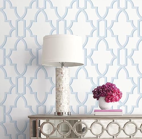 Miniatura 4 de Lillian August Luxe Haven Coastal Lattice - Papel tapiz autoadhesivo (azul Hampton)