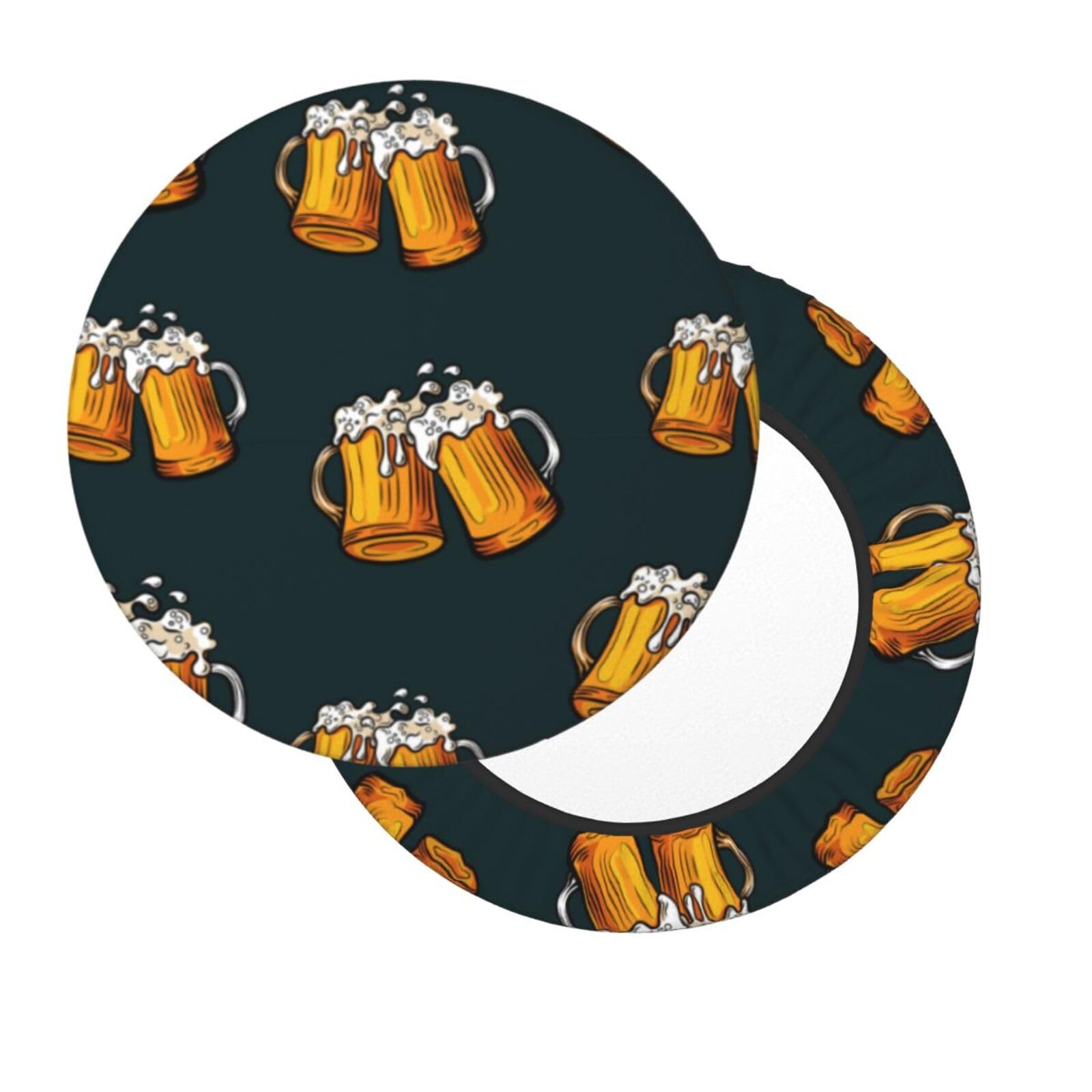 Bar Stool Covers Round - Beer print E Soft Anti-Slip Round Chair Cove with Elastic Band for 14 inch