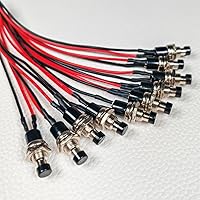 Vista 2 de 3V-6V-12V-24V-230V/1A 10pcs 0.276 in Negro precableado Mini botón momentáneo, SPST Nomal Open ON/Off 2 Pin Botón redondo para modelo ferroviario
