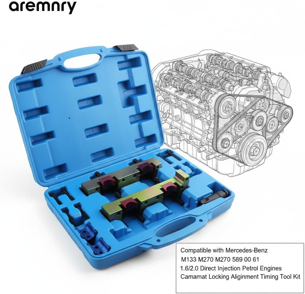 M274 M270 M133 Camshaft Locking Timing Tool Kit for Mercedes Benz C300 CLA250 GLA250 E300 GLC300 & Infiniti Q50 Q60 2.0T, Replace OEM 270589016100, 270 589 01 61 00, Heavy Duty 15PCS