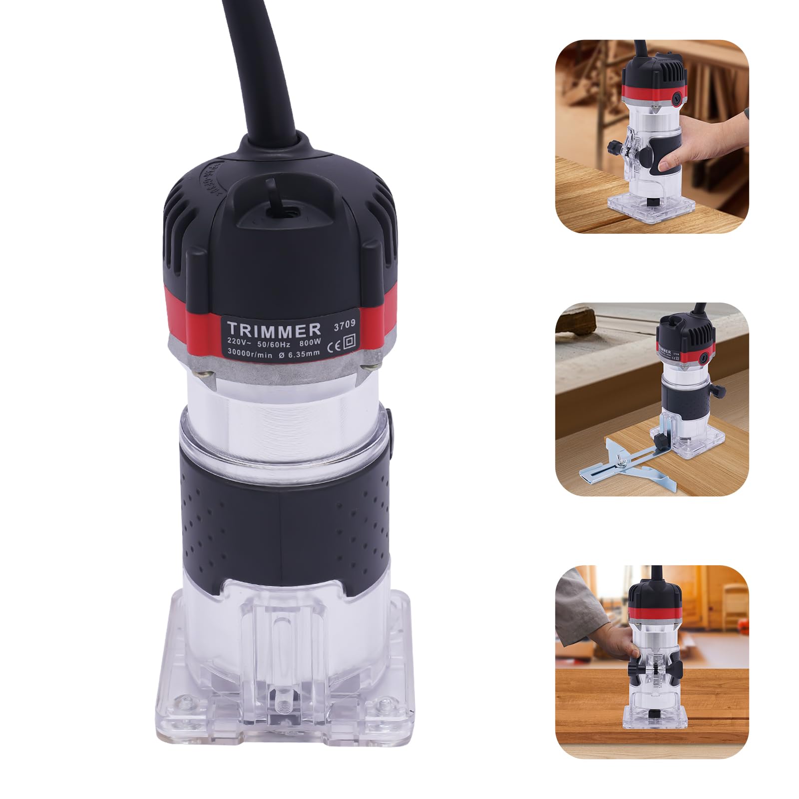 Fresa elettrica con una sola mano, fresa a mano, fresatrice a mano, fresatrice da 1/4", fresatrice da 800 W, fresatrice elettrica per legno da 6,35 mm, per lavorazione del legno, lavorazione