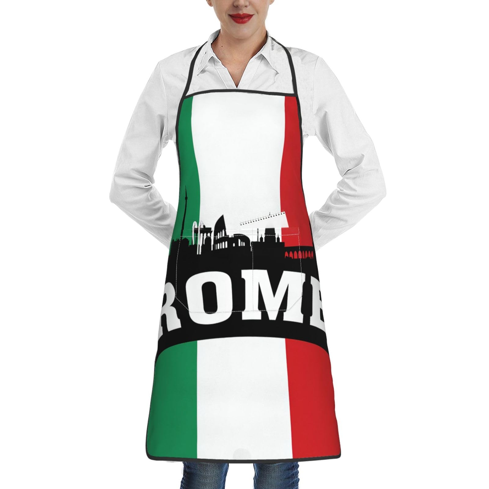 Duwaa Unisex White Roman City Print Kitchen Cooking Aprons For Women Men, Apron For Dishwashing, Lab, Butcher, Dog Grooming