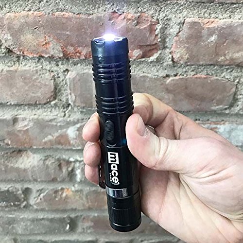 Mace Brand Compact Stun Flashlight, Features Powerful LED Light with 3 modes, Includes Belt Clip and Power Cord, Great for Self-Defense, Black