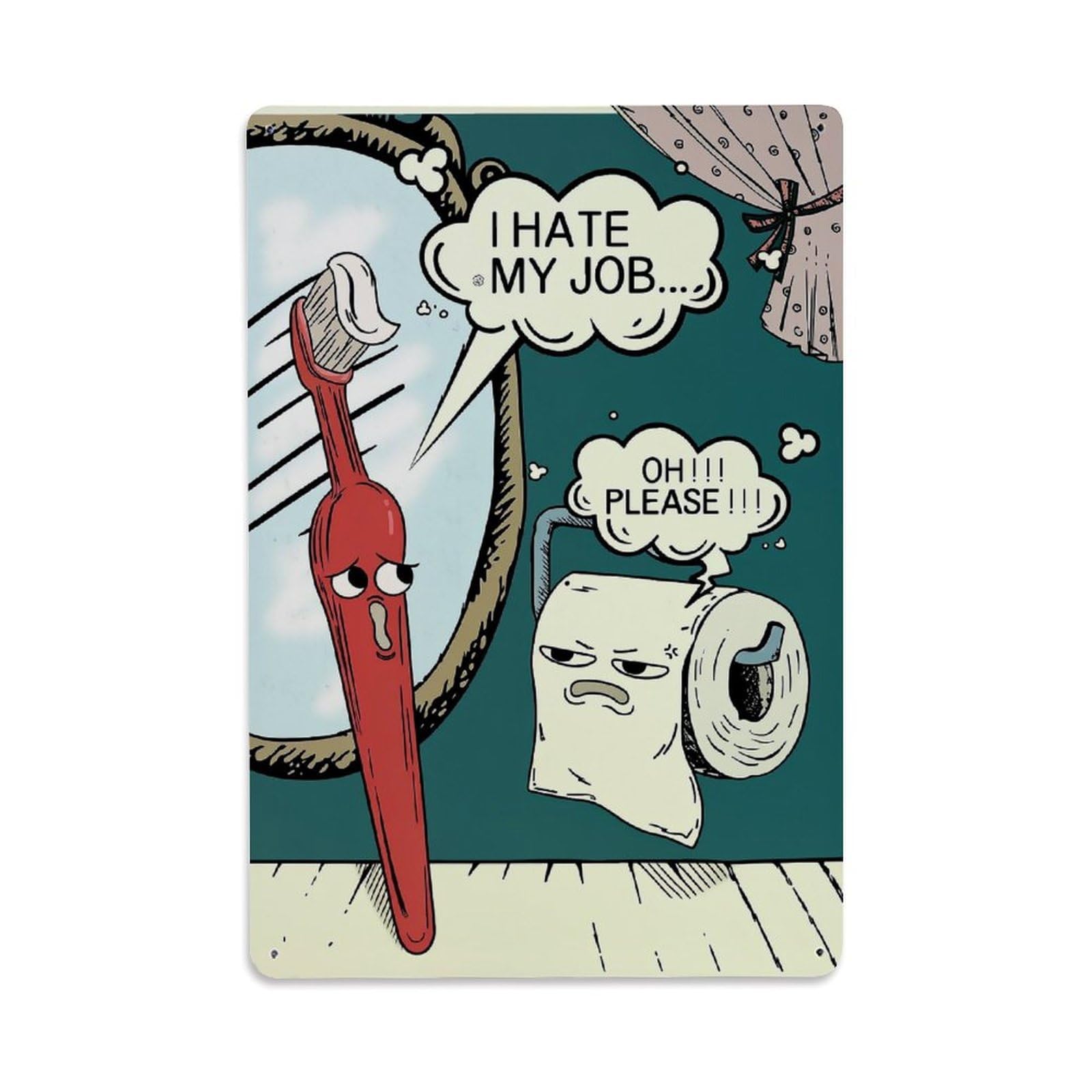 Toothbrush And Toilet Paper Cartoon Retro Metal Tin Sign, Vintage Metal Poster for home, Gaming Room, Studio Workshop,Bar,Garage Wall Art Decor 8x12 Inch