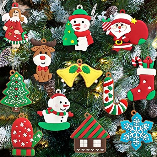 12pcs Christmas Ornaments for Small Christmas Tree Decoration Assorted Plastic Clay Figurine Ornaments Christmas Tree Hanging Ornaments