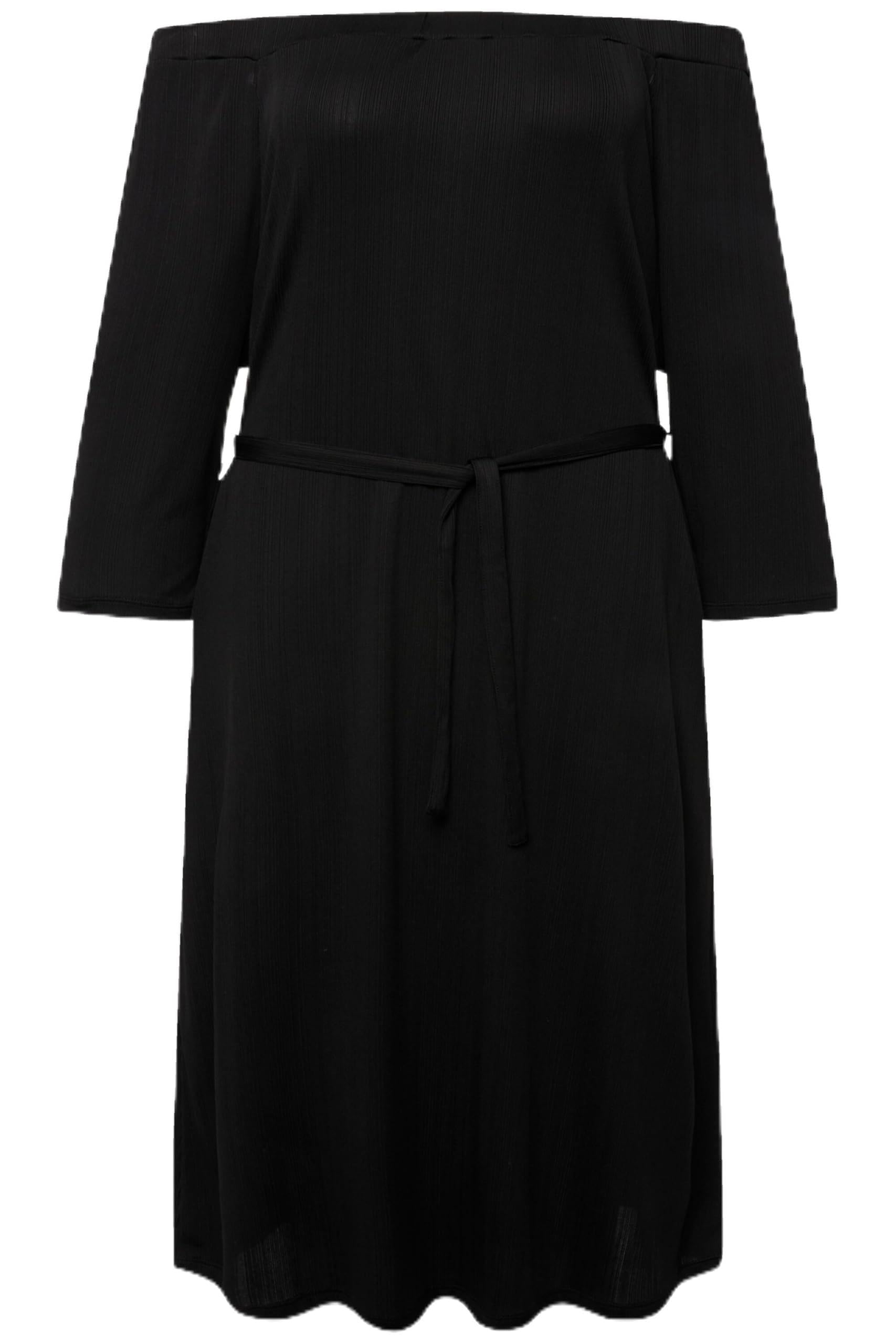 Ulla Popken Damen große Größen Übergrößen Plus Size Midikleid, Strukturjersey, schulterfrei, 3/4-Arm 827740