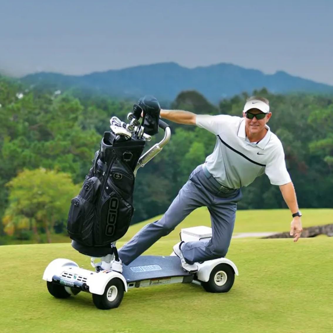Electric Four Wheel Folding Golf Cart Skateboard Trolley