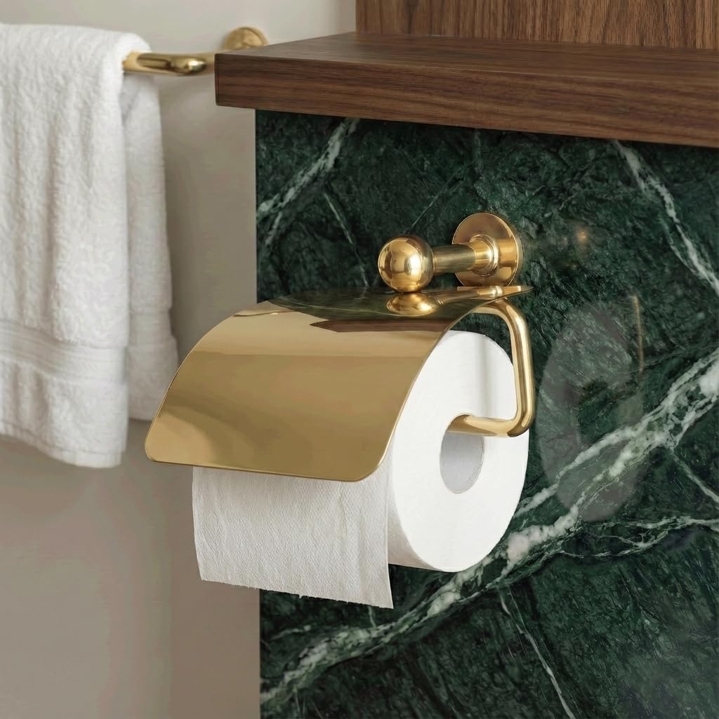 Unlacquered Brass Toilet Paper Holder, Handcrafted Powder Room Roll Holder (Unlacquered Brass/Fimish : Smooth)