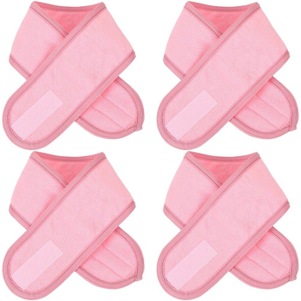 Fituenly 4 Pcs Spa Headband Adjustable Towel Headband Make Up Wrap Head Band for Face Washing, Shower, Yoga Sports