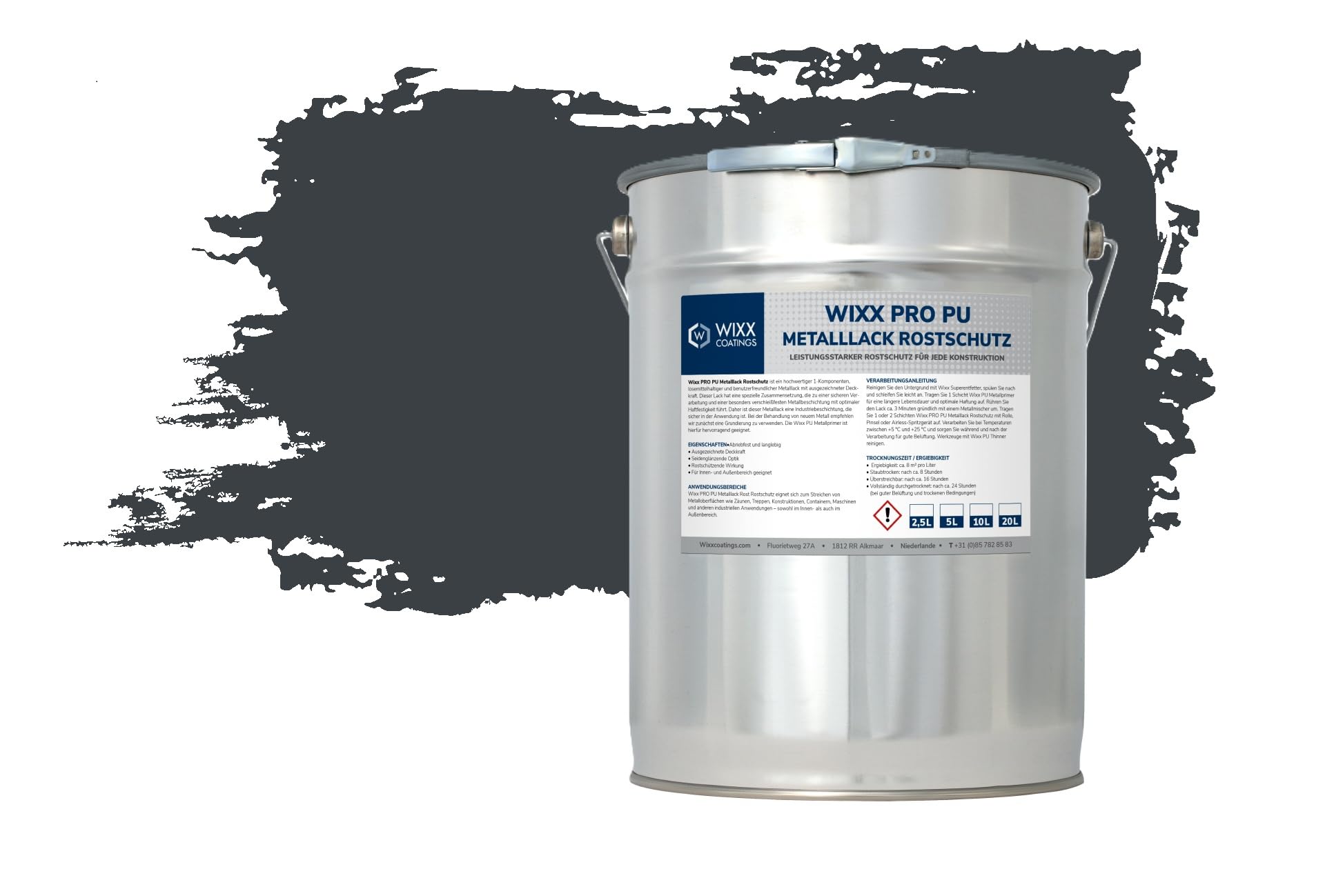 Wixx PRO PU Metalllack Rostschutz - RAL 7016 | Anthrazitgrau - 20L