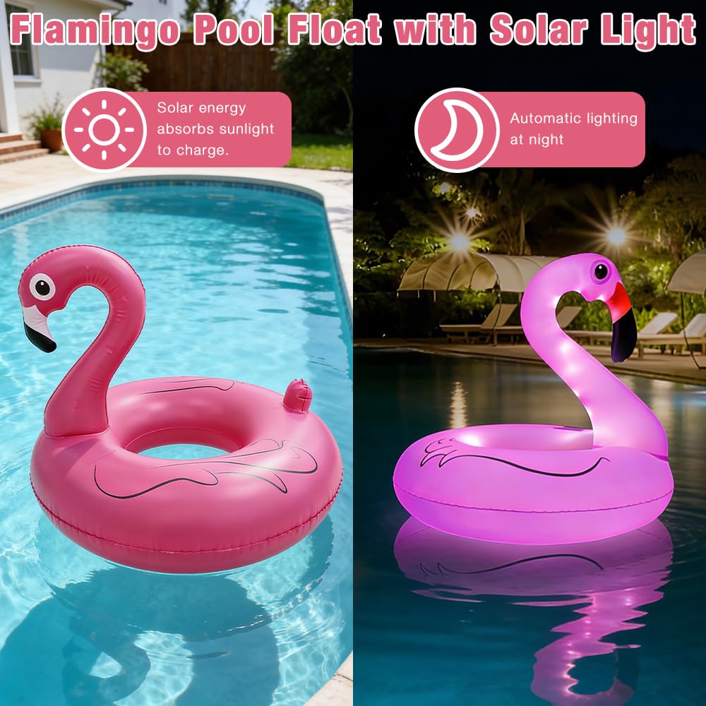 Flamant rose flottant Éclairage solaire de piscine IP68 Gonflable Lumière solaire