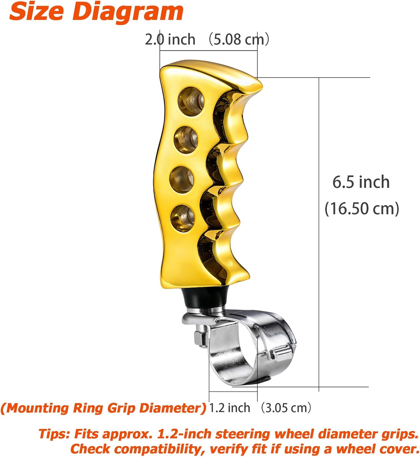 Steering Wheel Assist Brody Knob, Gold Grip Style Turning Suicide Spinner Booster Handle Fit Most Agricultural Tractors Forklifts Lawn Mowers Boats