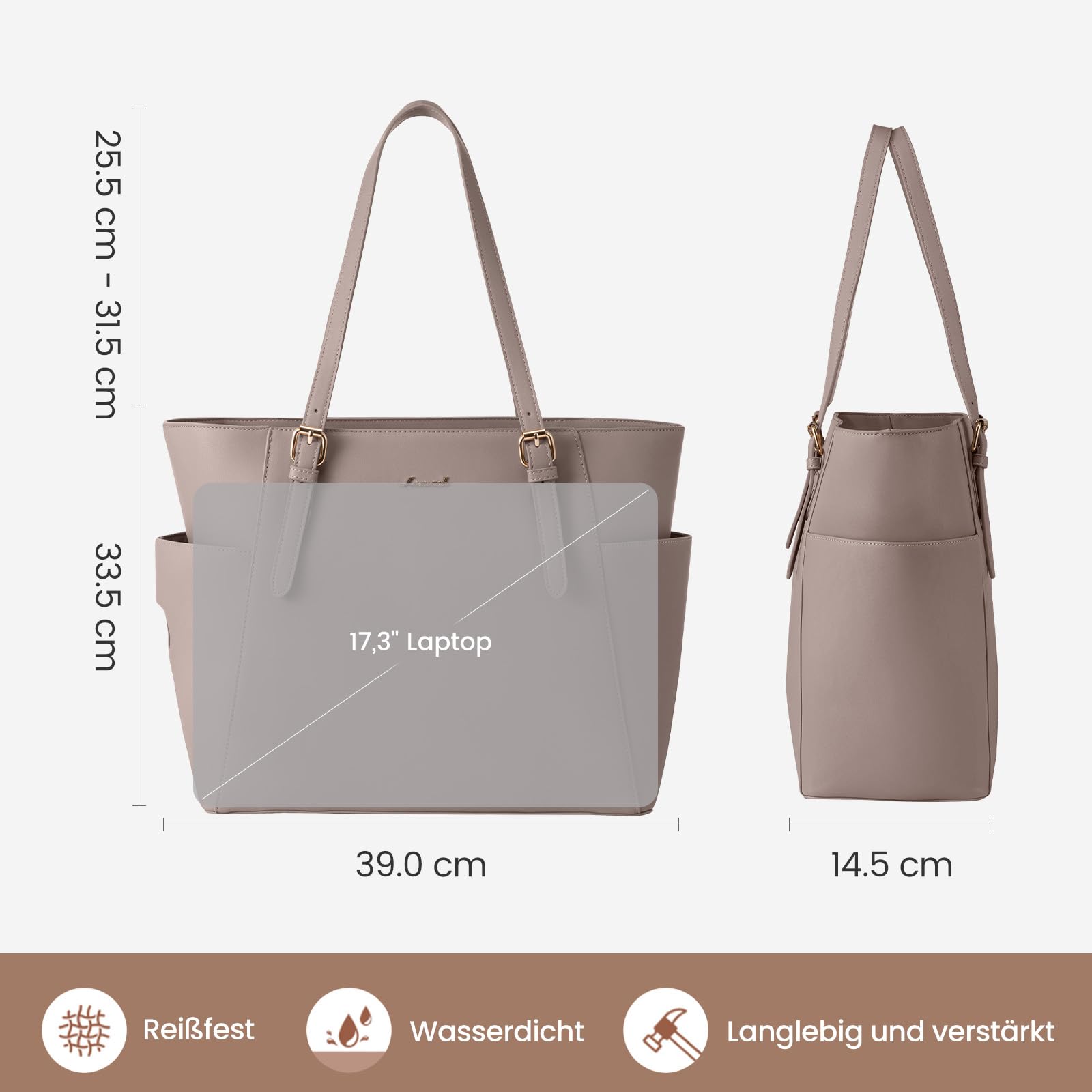 LOVEVOOK Sac à Main Femme Grand Format, Pochette Travail en Cuir PU, Ordinateur Portable, Grande Poche Bouteille Extérieure, Professeur, Business, Cabas Élégant pour Université, Bureau, Voyage