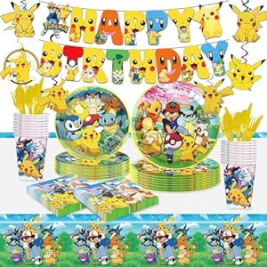 118 Pcs anime Birthday Party Supplies Set, anime Theme: 1Banner, 20Cups, 6Hanging Swirls, 30(Spoons+Forks+Knives), 1Tablecloth, 20Plates(9 inch), 20Plates(7 inch), 20Napkins