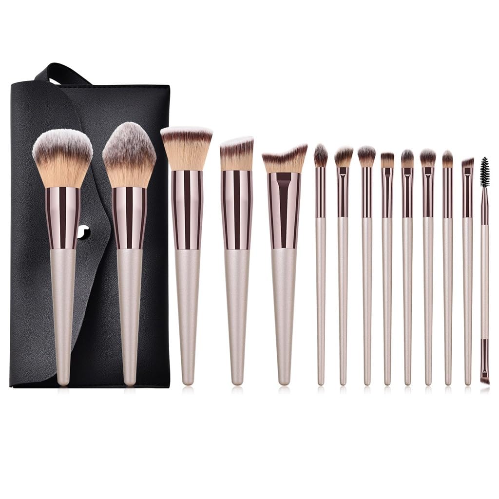 14 pennelli for trucco champagne con borsa, set di strumenti bellezza for