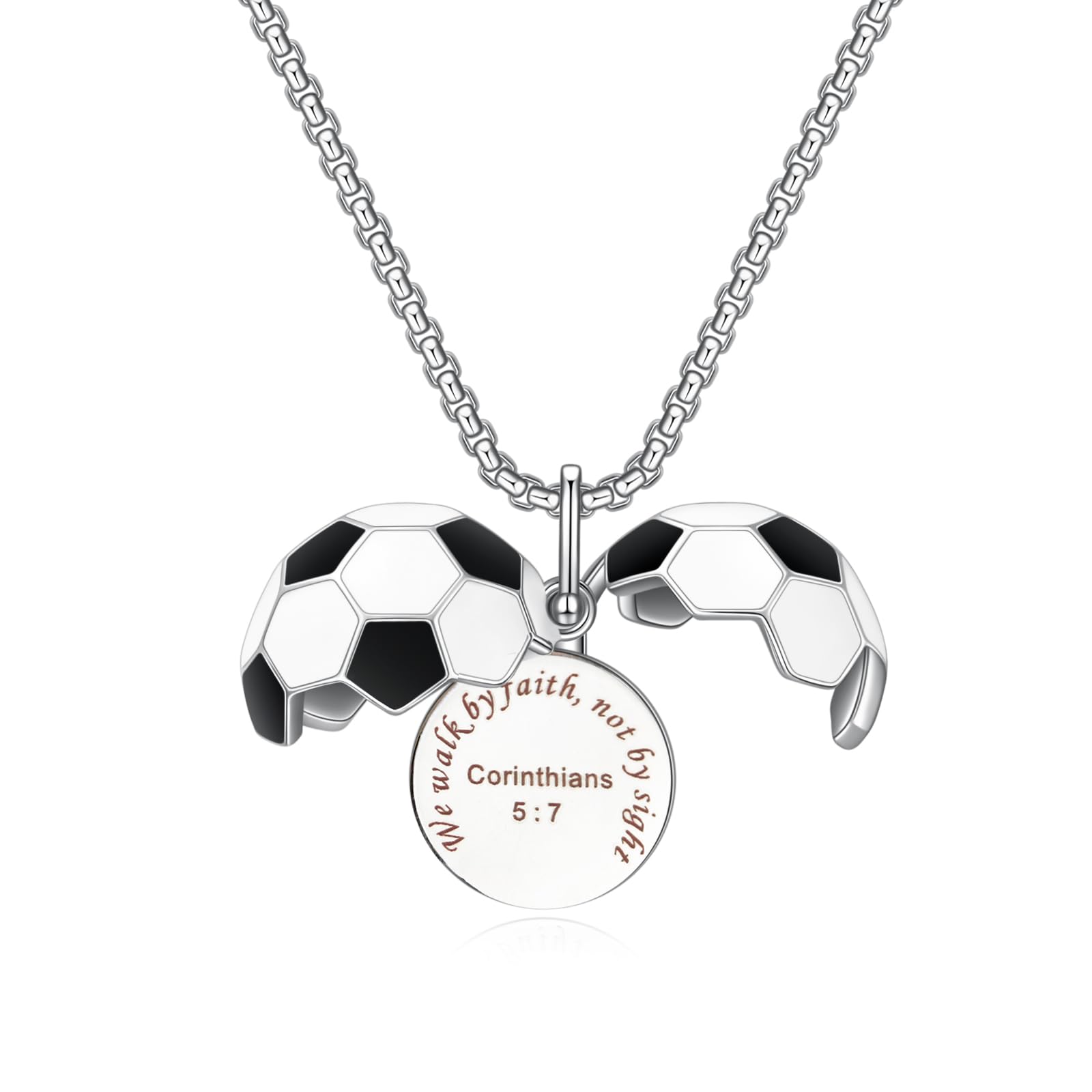 Rnivida Soccer Jewelry Gifts Engraved Christian Bible Verse,Soccer Pendant Necklace to Hold photos Inside for Men and Women