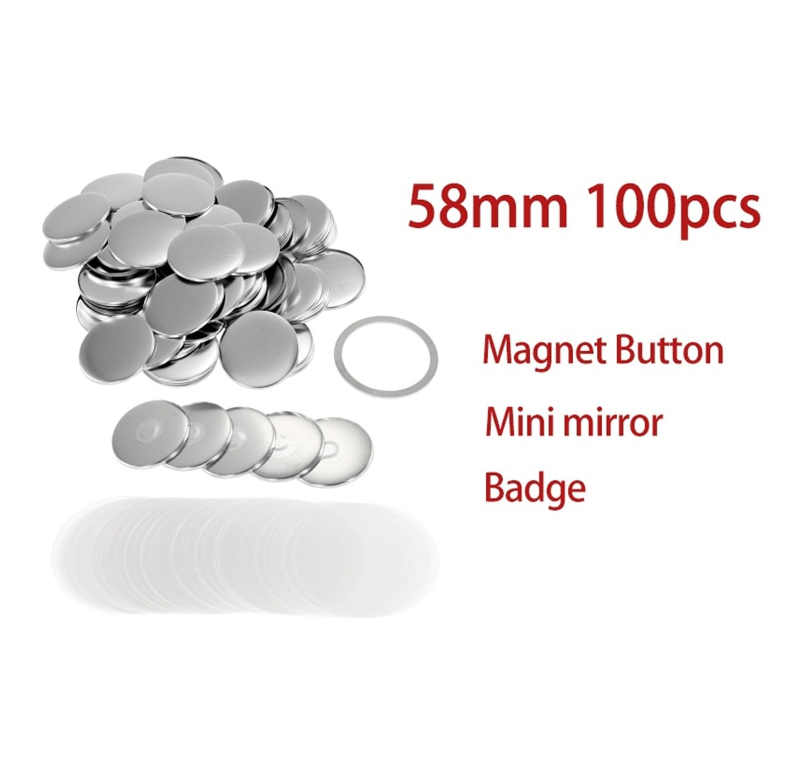 58mm 100 zestawów DIY pusty przycisk Pin odznaka materiał magnesy na lodówkę Mini Morror części do robienia dziurkacz materiały eksploatacyjne do maszyn kompatybilne i wielofunkcyjne