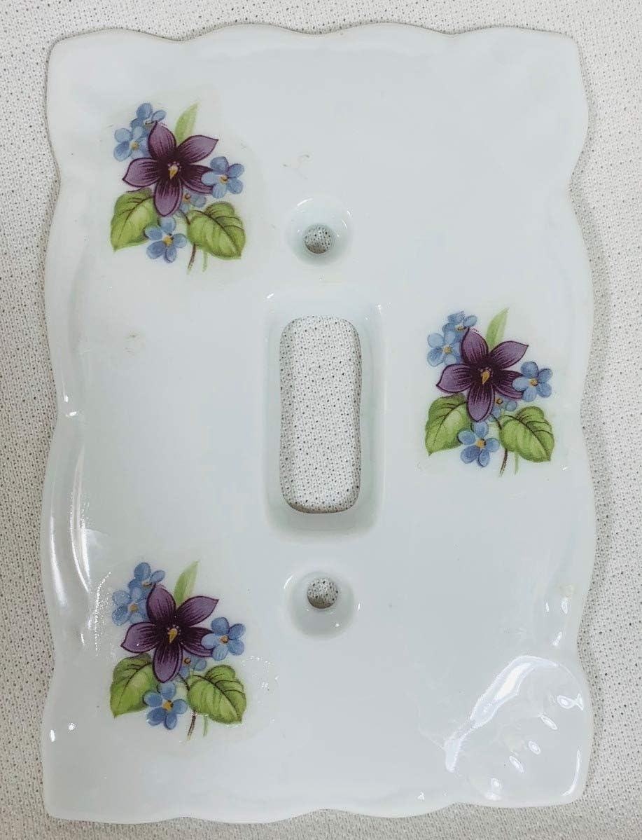 Switch Wall Plate Cover - White Porcelain - Single Switch (Purple Floral)