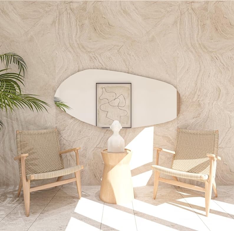 Miniatura 6 de NORTH KAISER Espejo de pared  Espejo asimétrico  Espejo de pared con marco de madera irregular  Moderno espejo de tocador para baño, sala de estar,