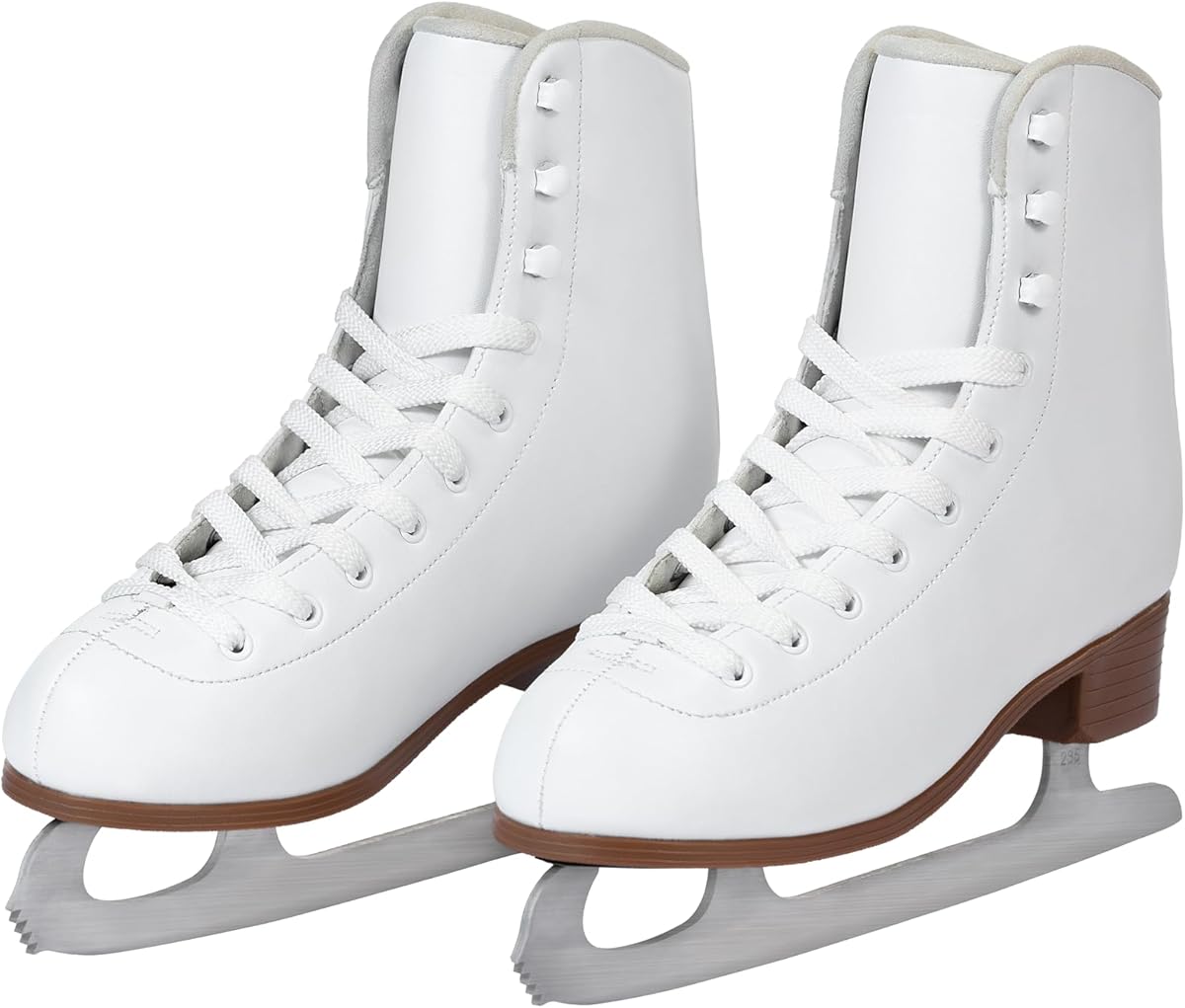 Figure Ice Skates for Beginners - White Comfortable Leather Ice Skates for Women, Men, Boys & Girls (Size Up 1 Size)