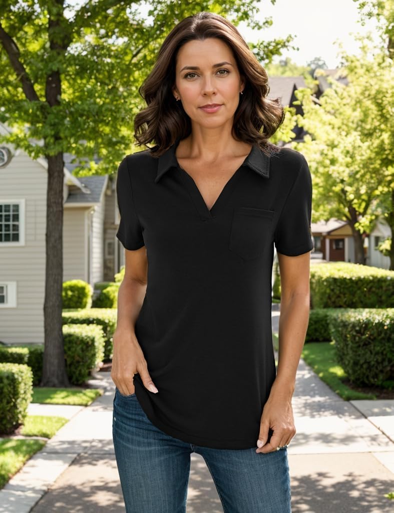 Women's Polo Shirts Collared Work Tops Short Sleeve Business Casual Dressy Blouses Summer Tops with Pocket - Image 4