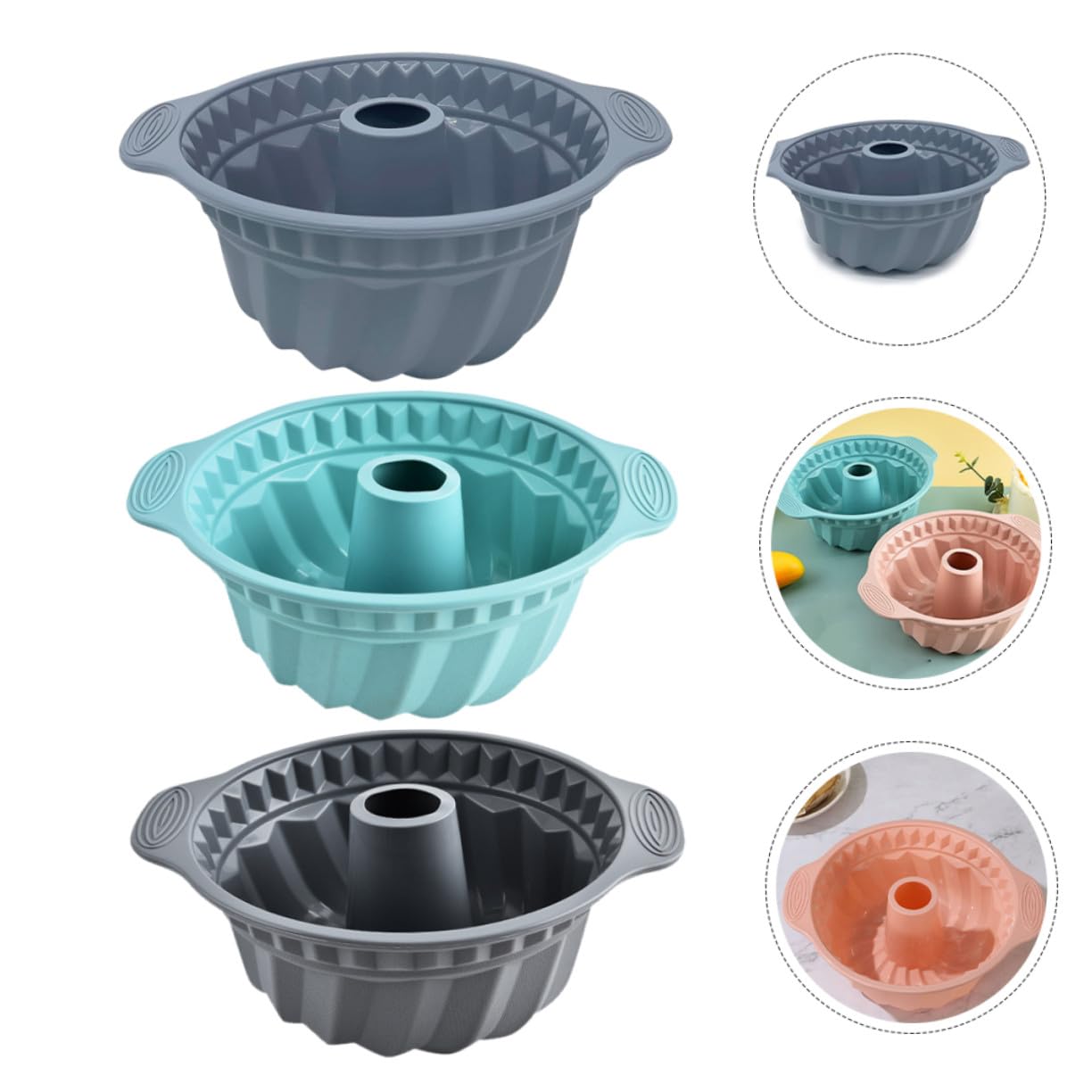 Stampi in Silicone 3 Pezzi Rotondi Fluted per Torta | Capacità Grande, Pieghevole e Riutilizzabile, Lavabile in Lavastoviglie, per Impasti Domestici
