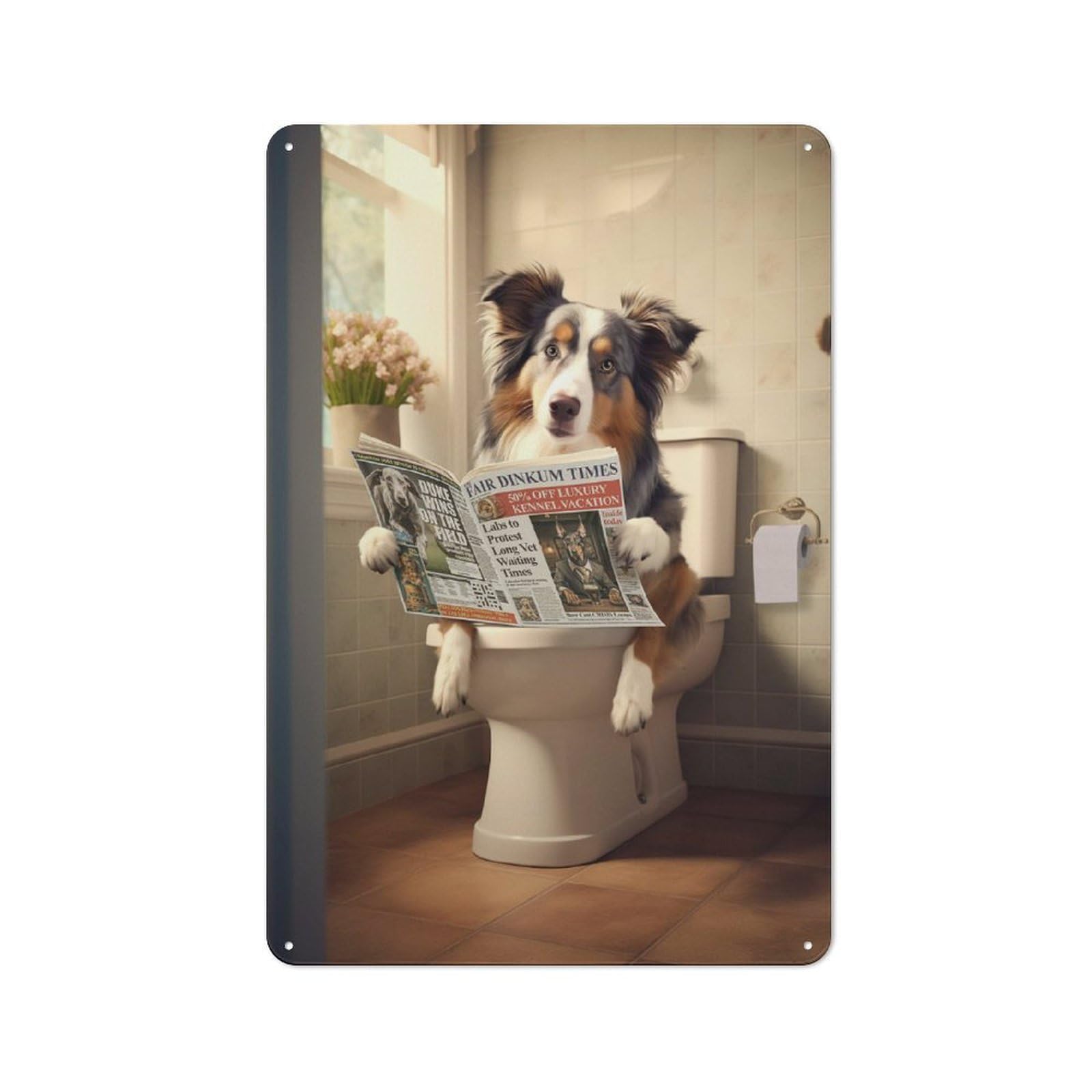Junmoney Australian Shepherd Toilet Retro Metal Wall Decor 30X20cm, Tin Wall Sign For Bakery, Diner, Cafe Or Family Room