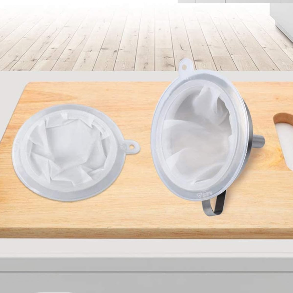 White Mesh Funnel Filter for Kitchen, Reusable Food Strainer Screen