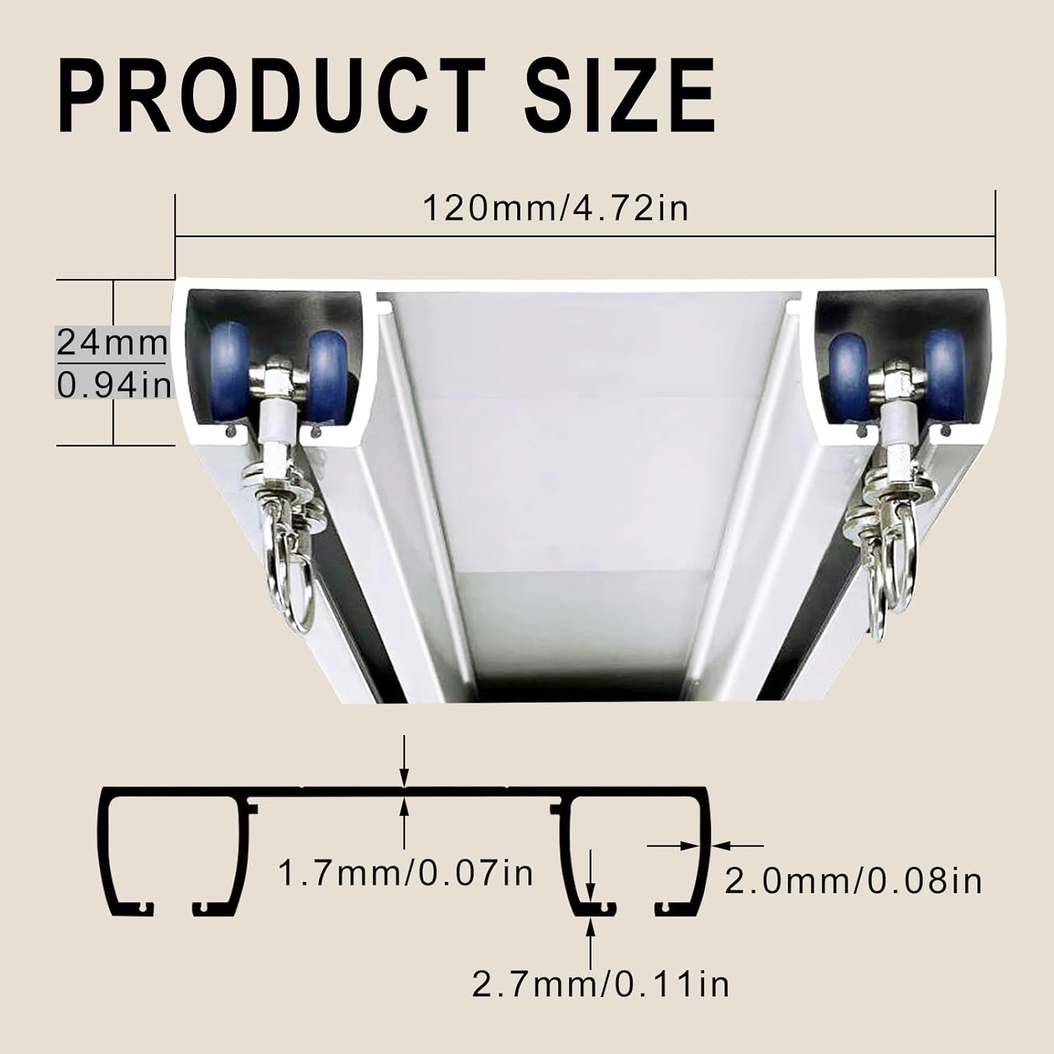 Silent Double Row Ceiling Curtain Track, Heavy-Duty Curtain Double Track Rail, Aluminum Drapes Rail for Bedroom, Living Room, Hospital (White,39.4in/100cm)