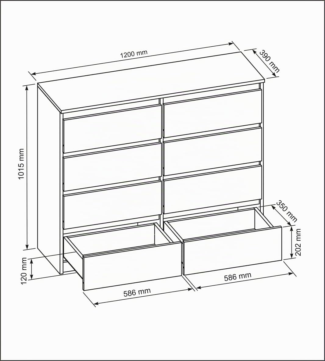 Cassettiera con 8 cassetti 120 cm (Opaco Antracite/Lancelot)