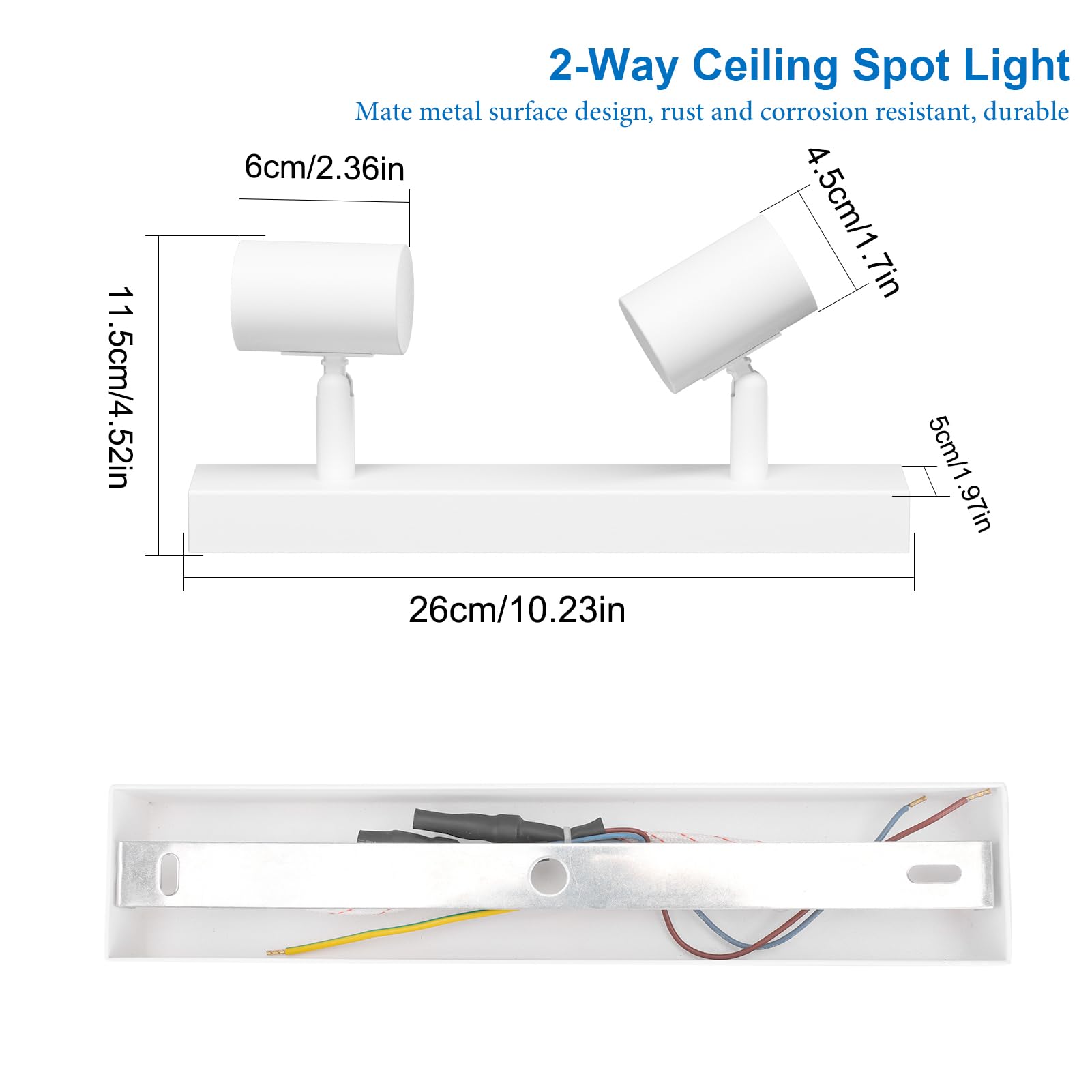 Klighten Faretti da Soffitto Orientabili Bianco con 2 Attacco E27, Vintage Industriale Plafoniera 2 Luci Interno, lampada Soffitto per Cucina, Soggiorno, Camera da Letto, 26cm, Lampadina non Inclusa