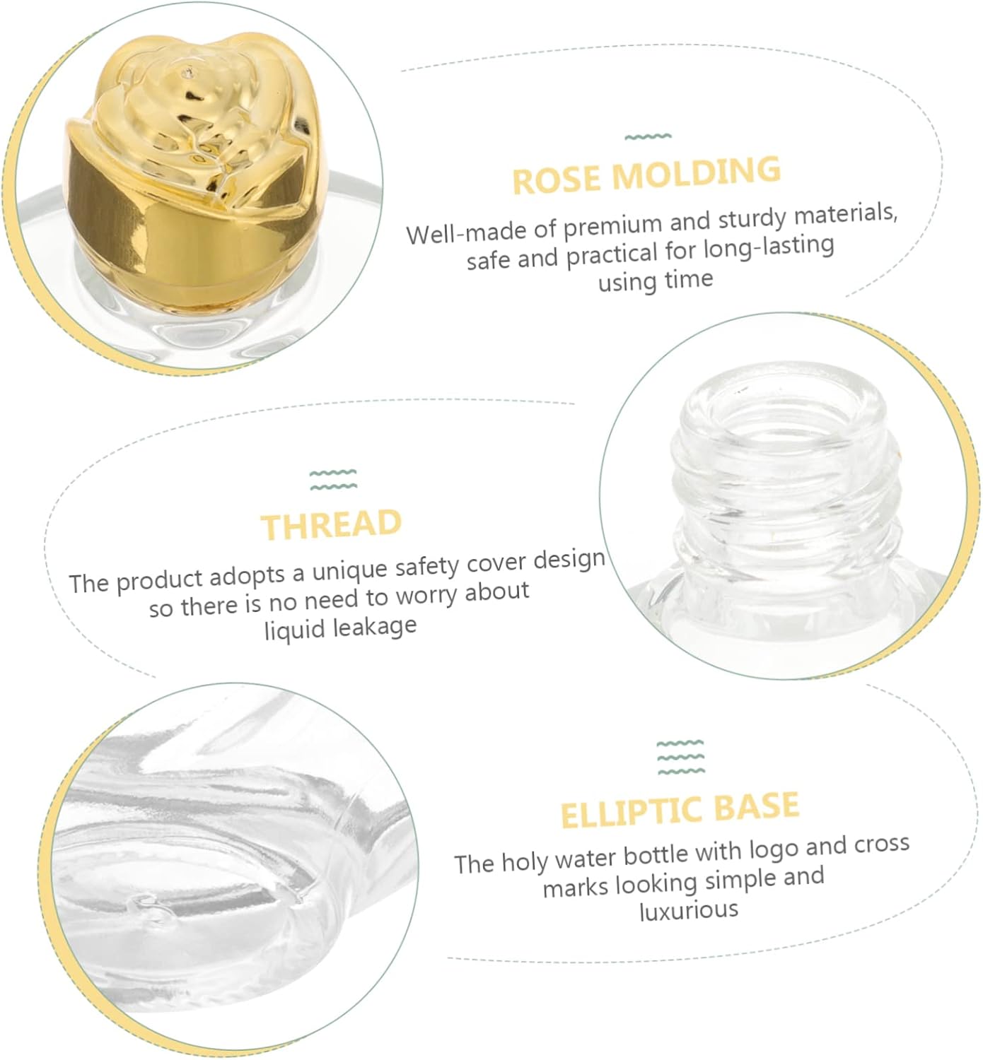 ABOOFAN Refillable Holy Water Bottle with Safety Cap Small Portable Glass Bottle for Baptism Blessings Religious Festival Decorative Vessel for Catholic Communion