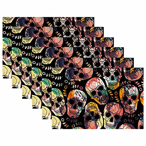 Set de table résistant à la chaleur lavable motif tête de mort punk lot de 4 - 6