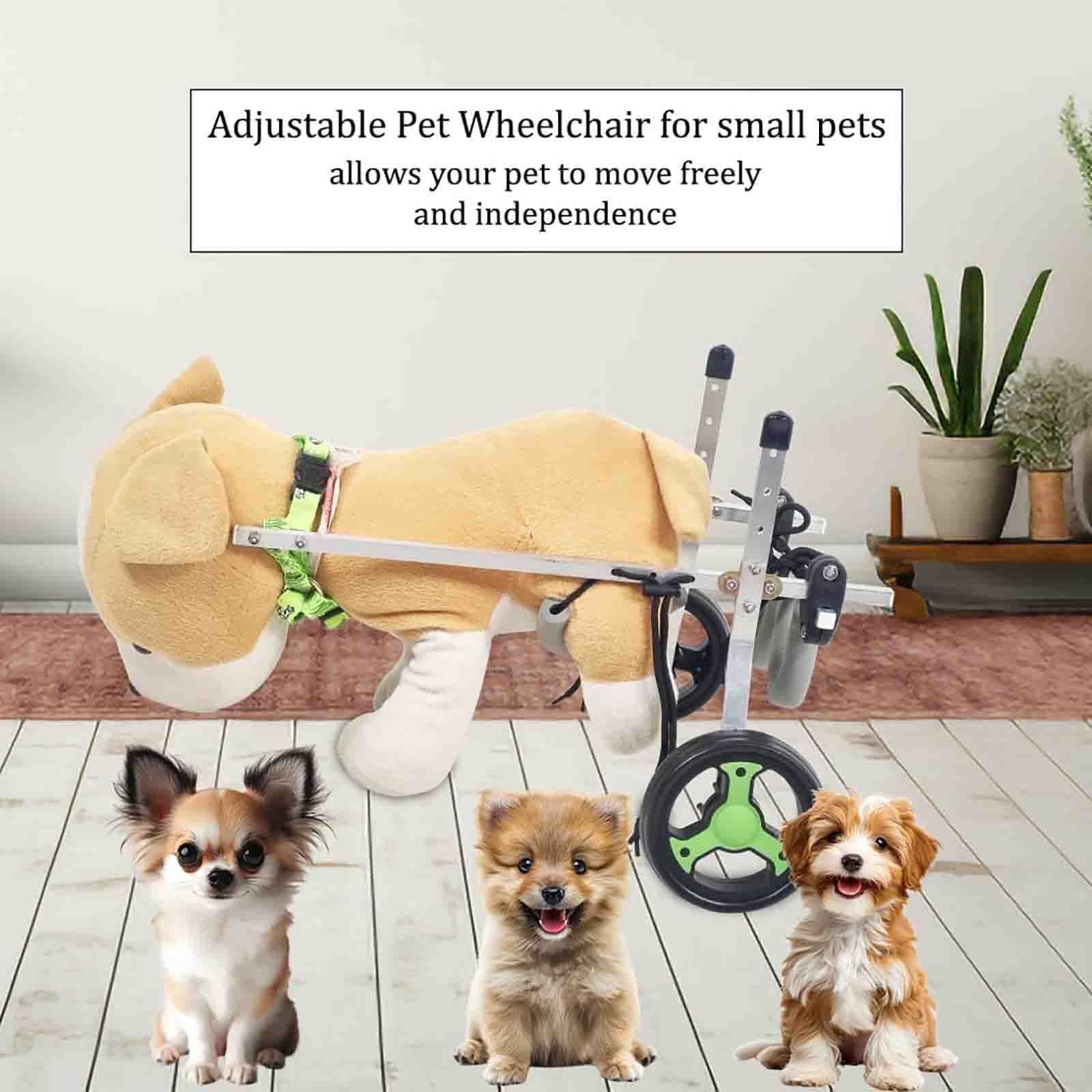 Silla de ruedas para mascotas con soporte de dos ruedas, ayuda para la movilidad de las patas traseras, arnés ajustable de aleación de aluminio, para mascotas mayores o lesionadas, 40,5 cm