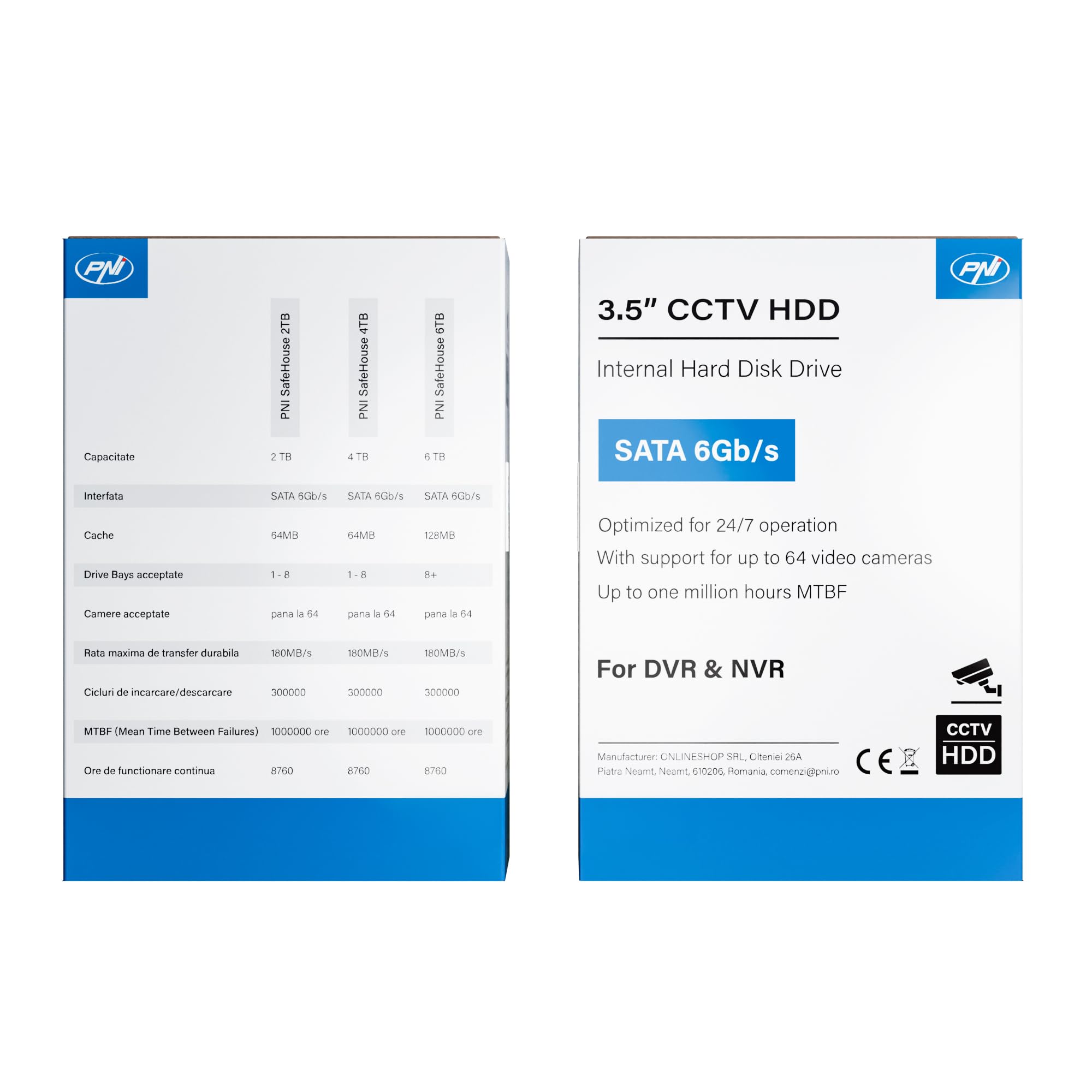 Hard Disk interno PNI SafeHouse 6TB 3,5" HDD, CCTV, 128MB, SATA III, 7200 RPM per sistemi di sorveglianza
