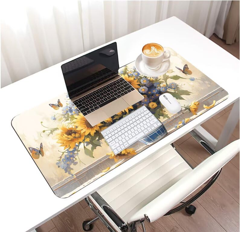 Tapis de souris gamer 1000x400x3mm grand tapis souris jaune sous main bureau Fleur G1-314 durable - 3
