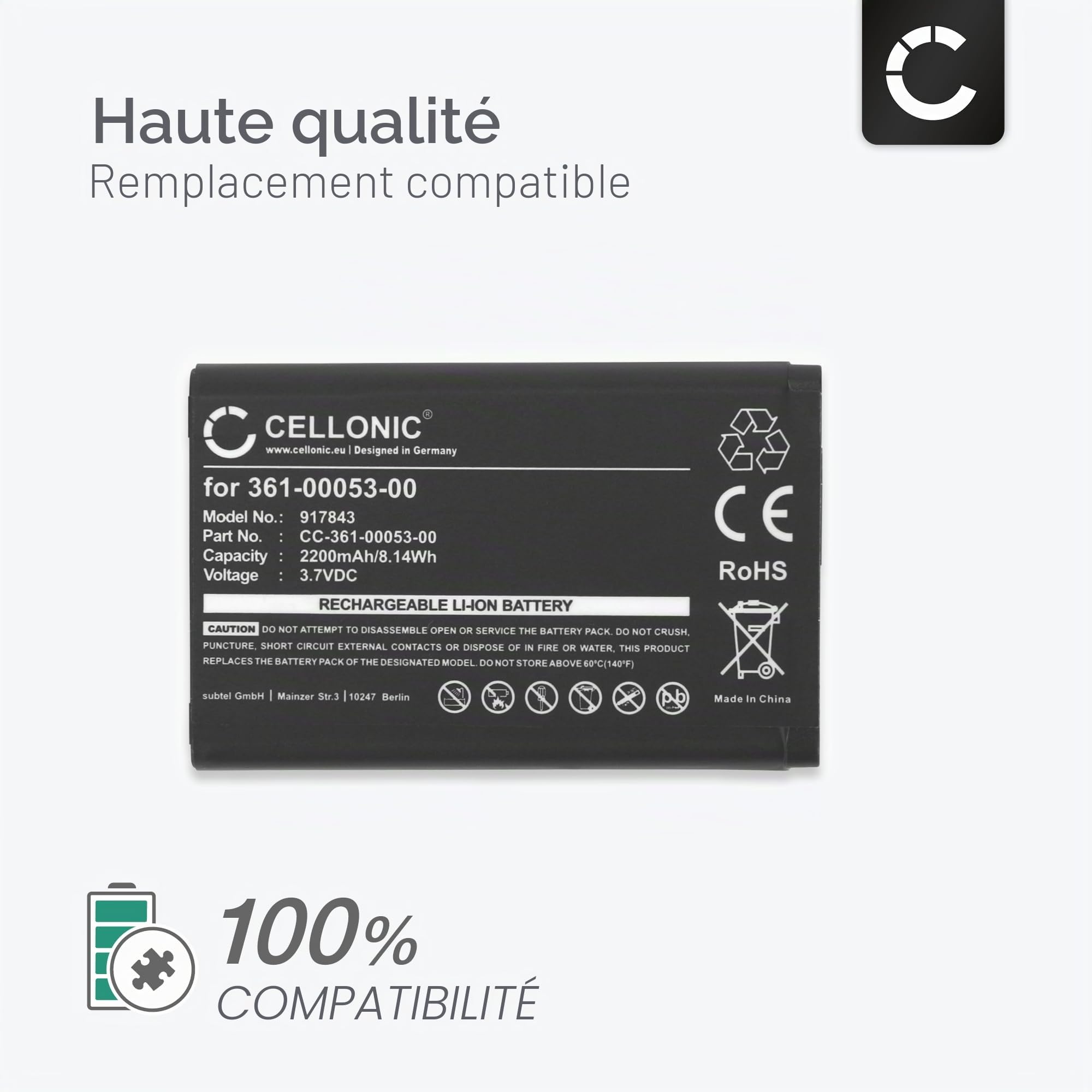 CELLONIC 1x Batterie Compatible avec Garmin Alpha 100, 200, 200i, 300 | 1x, (2200mAh, 3.7V, Lithium Ion), GPS / Navigation Batterie pour Garmin Atemos 100 GPS, Montana 610, 680, 600, 680t