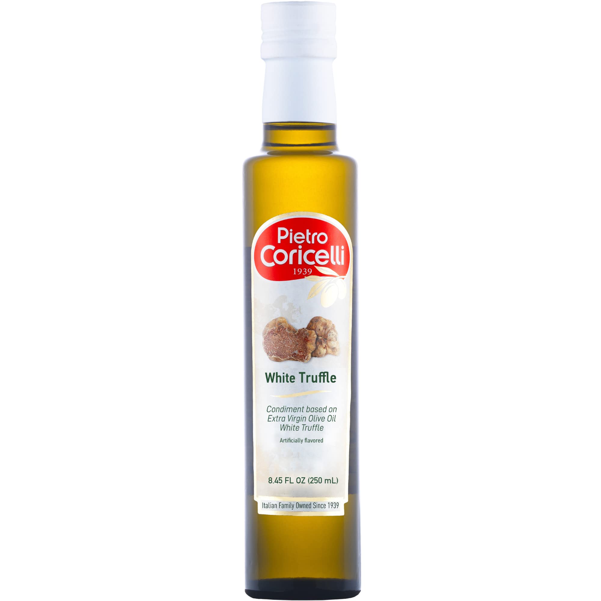 PIETRO CORICELLI: White Truffle Flavored Extra Virgin Olive Oil (EVOO) | Cold Pressed | Condiment of Mediterranean Cuisine | Add Rich Flavor to your Gourmet Dishes (250ML 8.45FL OZ)