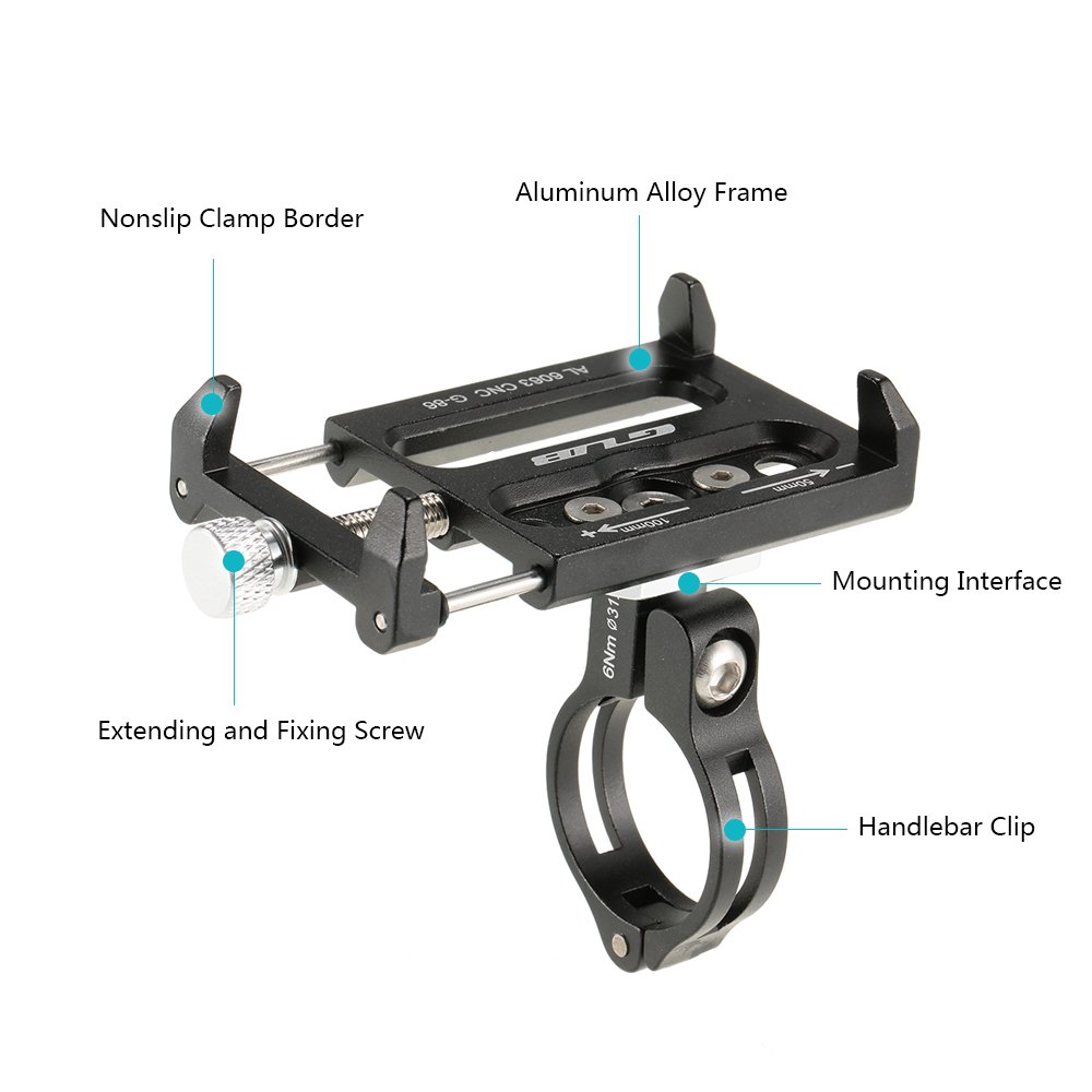 Docooler Porta Cellulare Bici Lega di Alluminio per Staffa di Montaggio per 3.5 -6.2 Inch Telefono Mobile per Android per iPhone