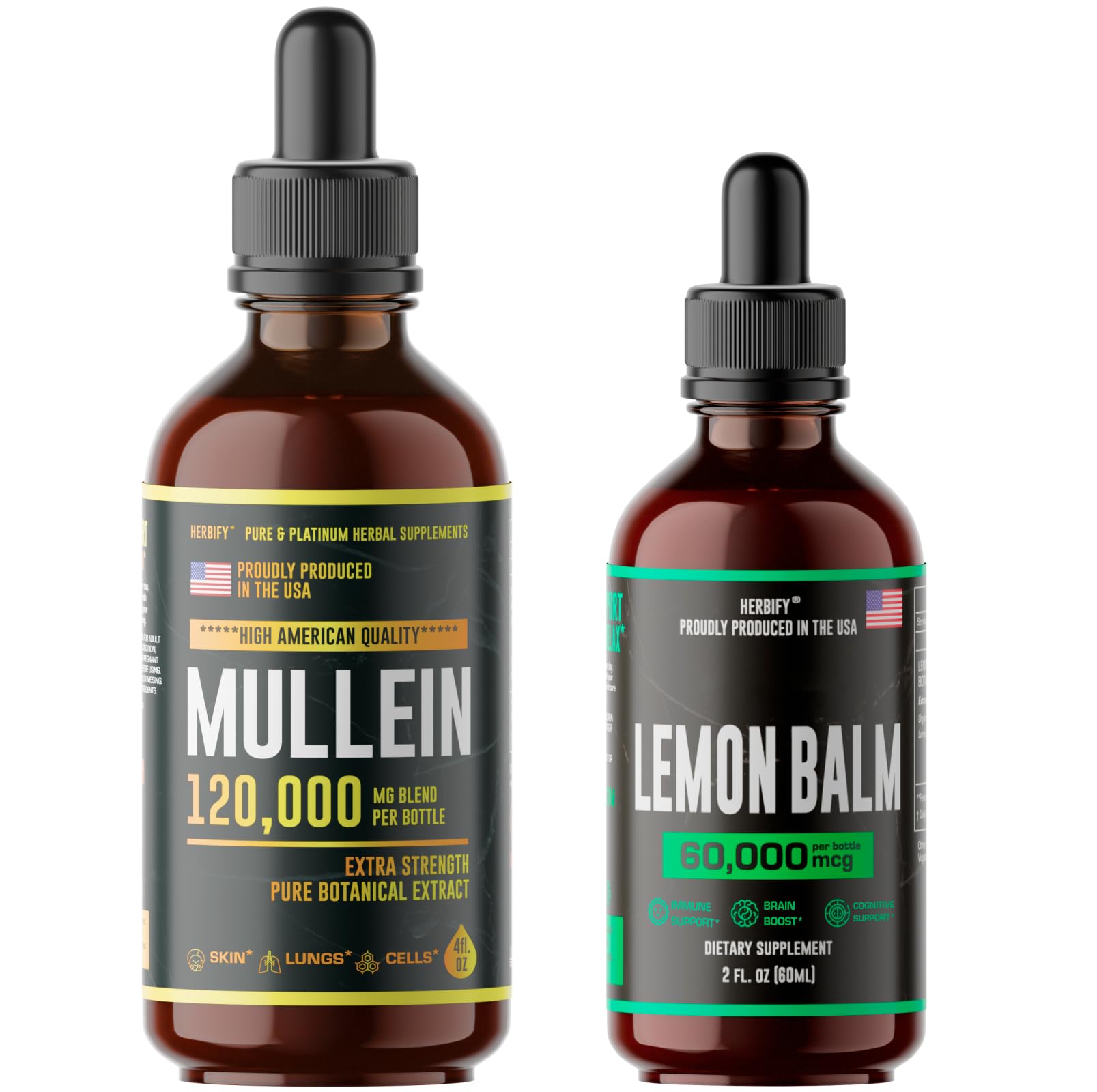 HERBIFY Bundle - Mullein Leaf Extract & Lemon Balm - Respiratory Support & Brain Support