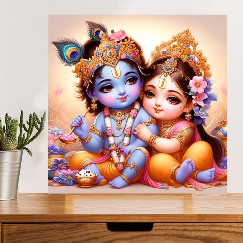 Image of British Terminal Cute little Bal Gopal Baby God Krishna| Kanha Ji | Laddu Lord Makhan Chor Painting Religious Poster for Pregnant Women for wall (matt thin vinyl,sticker,multicolor,unframed)| bj310